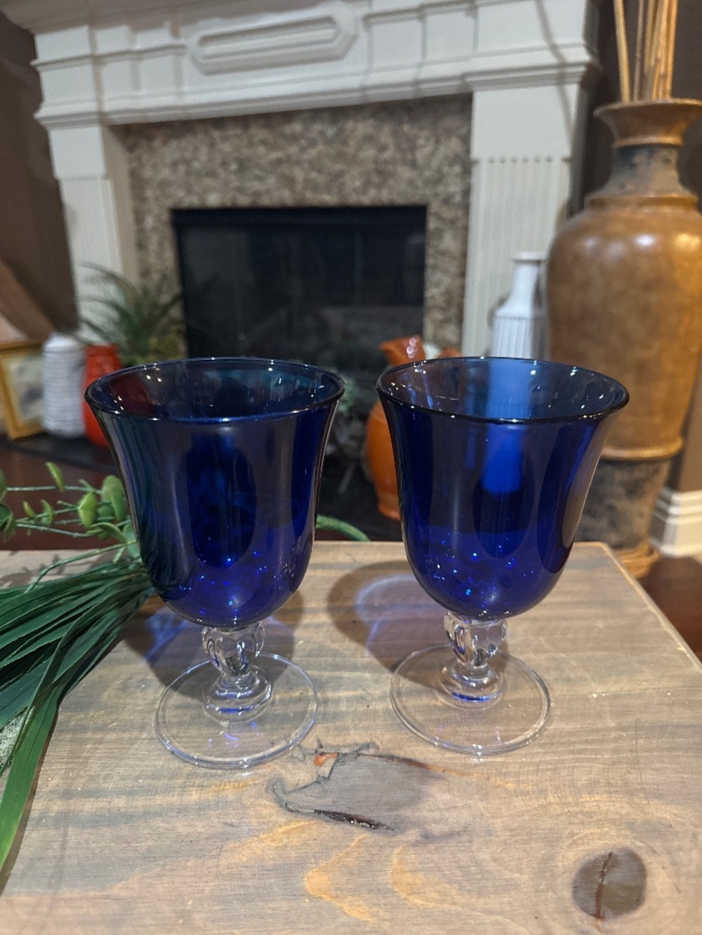 2 Cristal D'Arques Cobalt Blue Water Wine Goblet Glasses